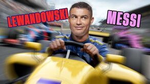 Cristiano Ronaldo 'entrou' num carro de Fórmula 1 para vencer corrida a... Messi e Lewandowski
