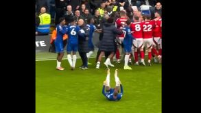 Jogadores de Chelsea e Nottingham 'pegaram-se' no relvado e Cole Palmer decidiu... sentar-se a ver