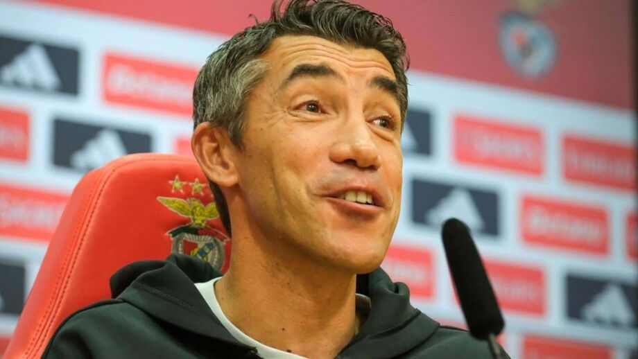 Momento do treinador do Benfica na conferência de imprensa