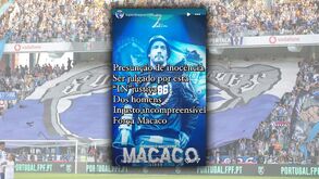 Super Dragões deixam mensagem de apoio a Fernando Madureira