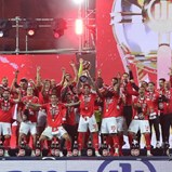 As imagens do momento em que os jogadores do Benfica levantam o troféu da Allianz Cup