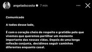 Angie Costa e Miguel Coimbra terminam relação 
