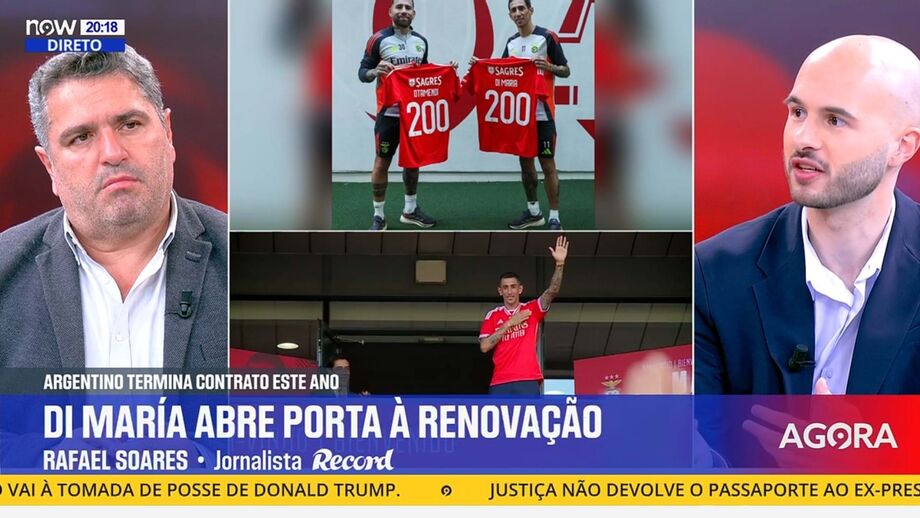 Rafael Soares, jornalista de Record, no programa 'Record na Hora' sobre futuro dos argentinos do Benfica