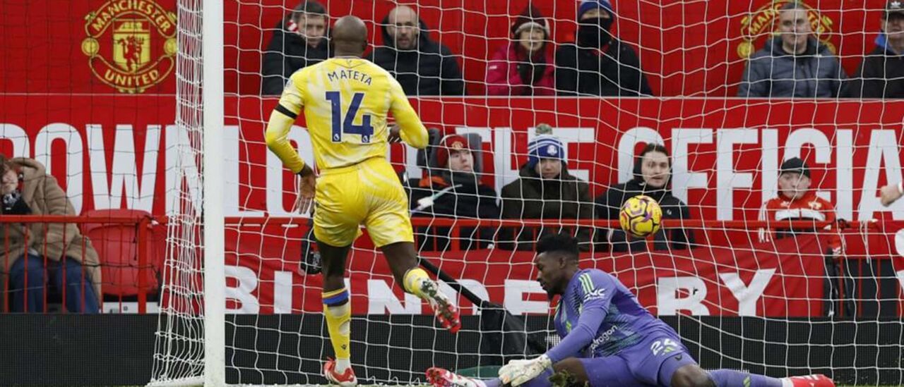 Mateta bisa pelo Crystal Palace em Old Trafford perante a impotência do guardião Onana 