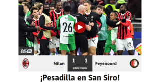 «Pesadelo em San Siro»: o que diz a imprensa internacional da eliminação do Milan da Champions