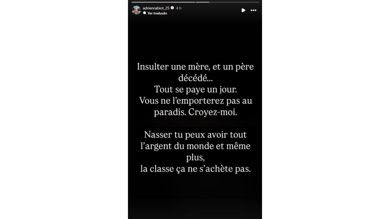A mensagem de Adrien Rabiot nos 'stories' do Instagram