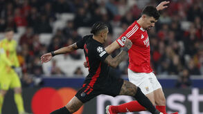 Tomás Araújo num duelo com Raphinha no Benfica-Barcelona