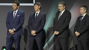 Domingos Paciência com Daniel Carriço, Toni e José Fontela no dia da tomada de posse da nova direção da Federação Portuguesa de Futebol 