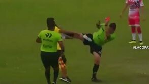 Árbitro resolve entrada intempestiva de treinador em campo... com golpe de karaté
