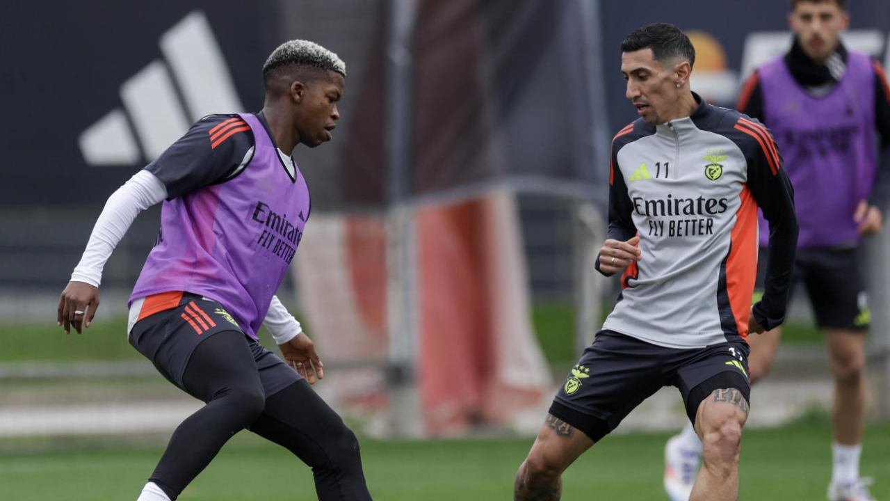 Florentino (à esquerda) e Di María (à direita) durante o treino