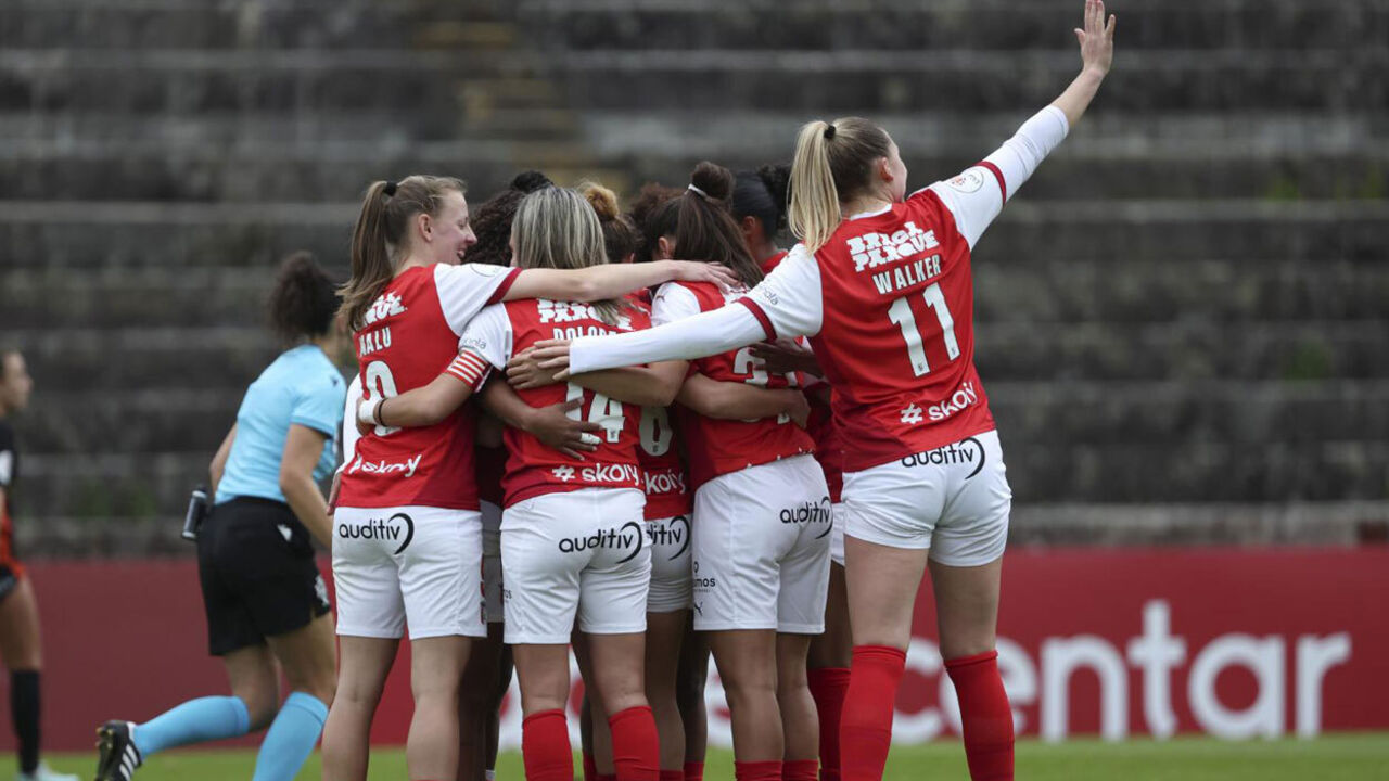 Jogadoras do Sp. Braga a festejar