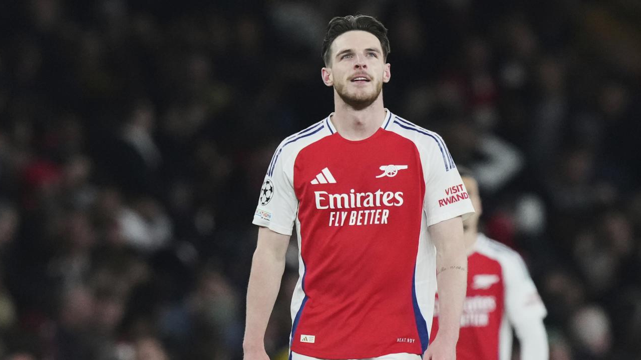 Declan Rice durante durante um jogo da eliminatória contra o Real Madrid na Liga dos Campeões