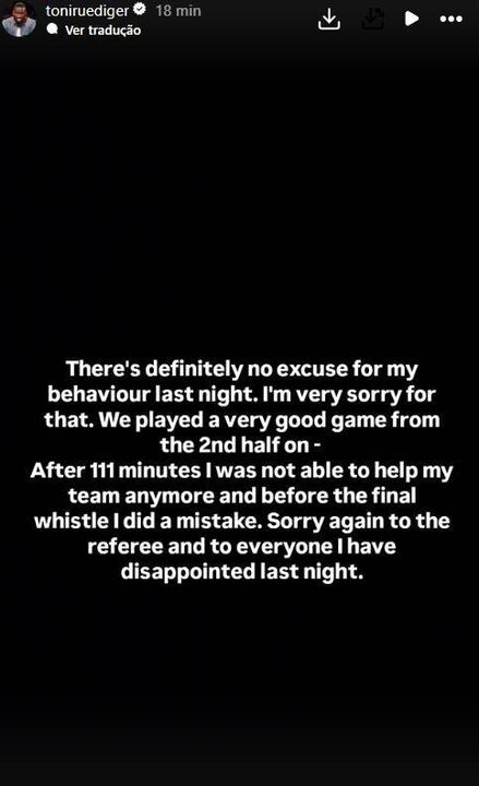 O pedido de desculpas de Rüdiger 