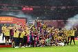 Os festejos do Barcelona após conquista da Taça do Rei, frente ao Real Madrid