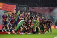 Os festejos do Barcelona após conquista da Taça do Rei, frente ao Real Madrid