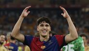 Os festejos do Barcelona após conquista da Taça do Rei, frente ao Real Madrid