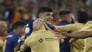 Os festejos do Barcelona após conquista da Taça do Rei, frente ao Real Madrid