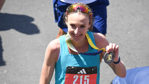 Paula Radcliffe no final da Maratona de Boston