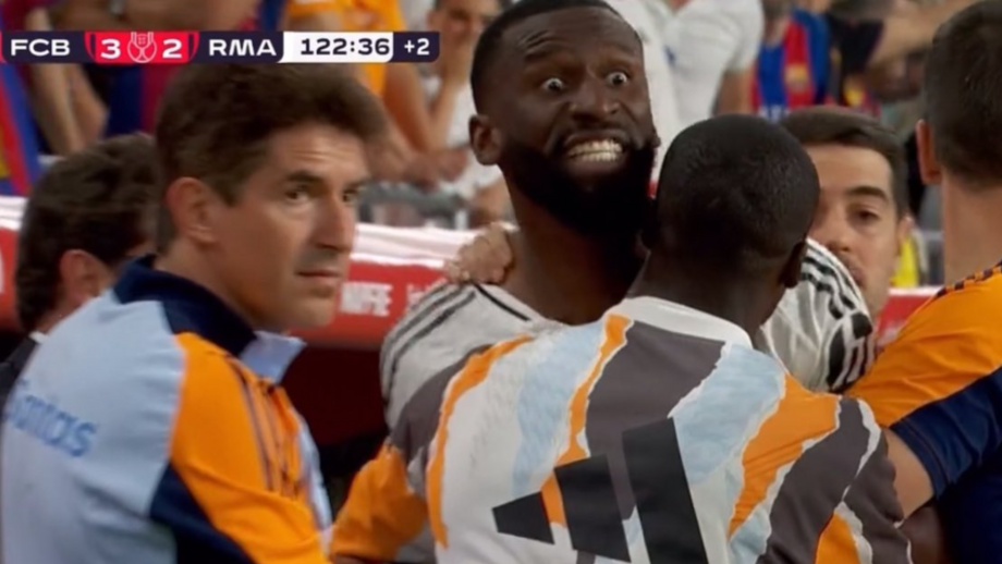 Rüdiger furioso no Barcelona-Real Madrid da final da Taça do Rei