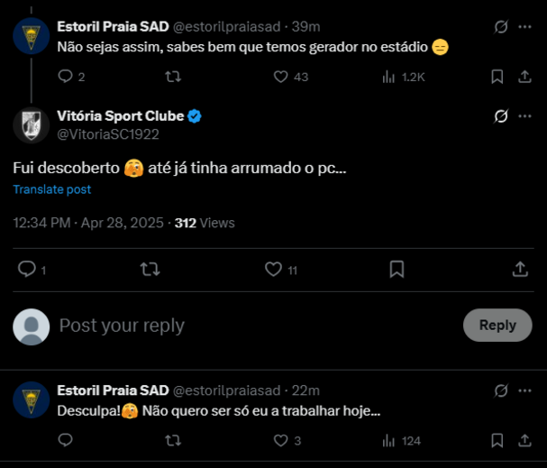 A troca de mensagens entre V. Guimarães e Estoril durante o apagão