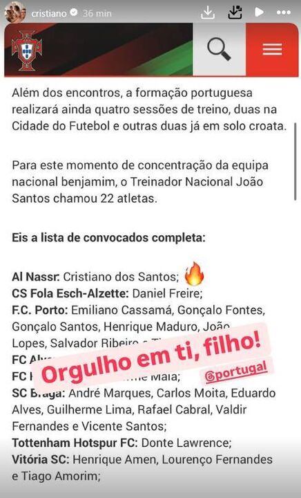 Ronaldo reage à chamada do filho à Seleção