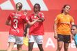 Jogadoras do Benfica festejam golo frente ao Albergaria