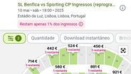 Os bilhetes (e preços) disponíveis no Viagogo