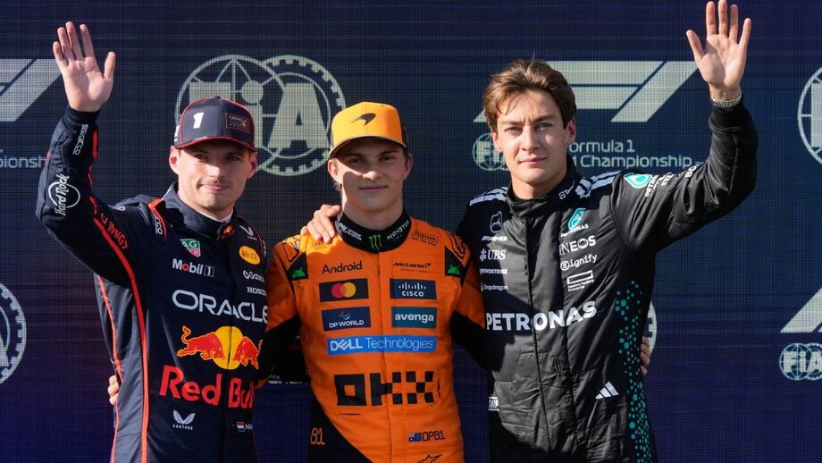 Max Verstappen, Oscar Piastri e George Russell