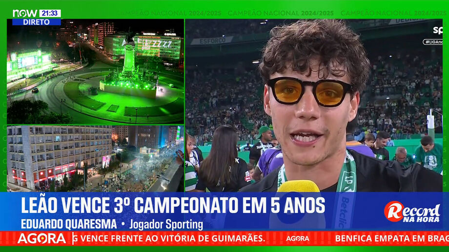 Jogador do Sporting com momento bem-disposto em entrevista à Sport TV na festa do título