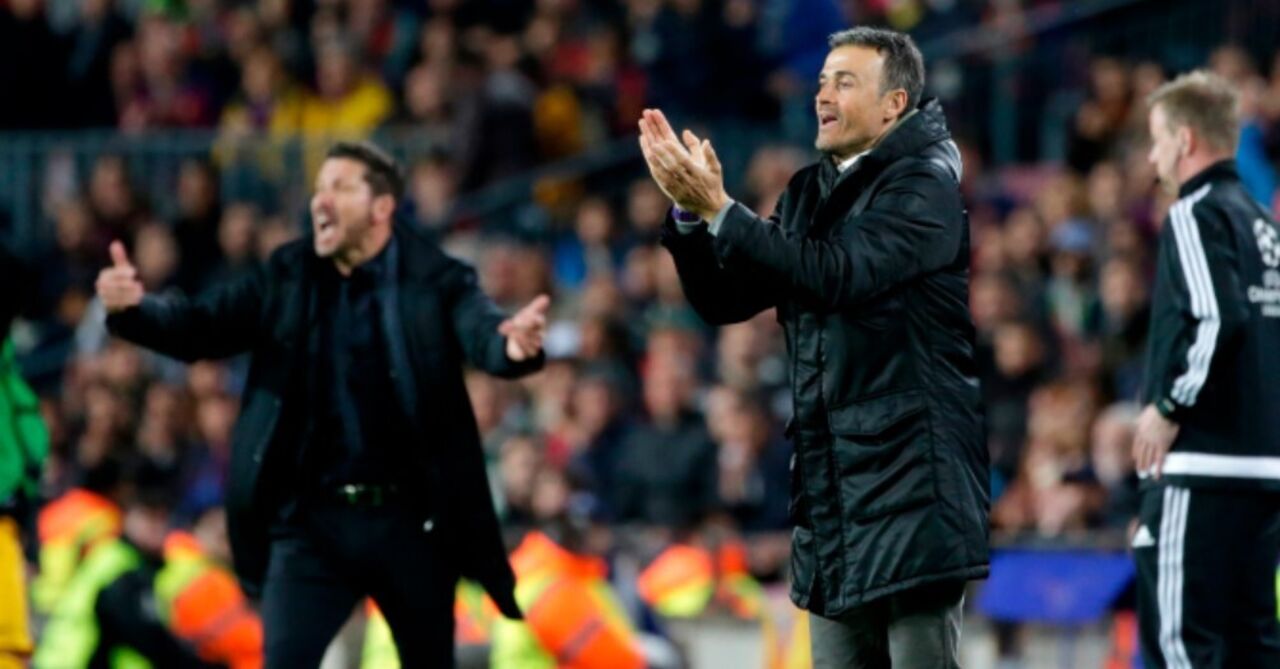 Luis Enrique e Simeone, técnicos de PSG e At. Madrid, em campo