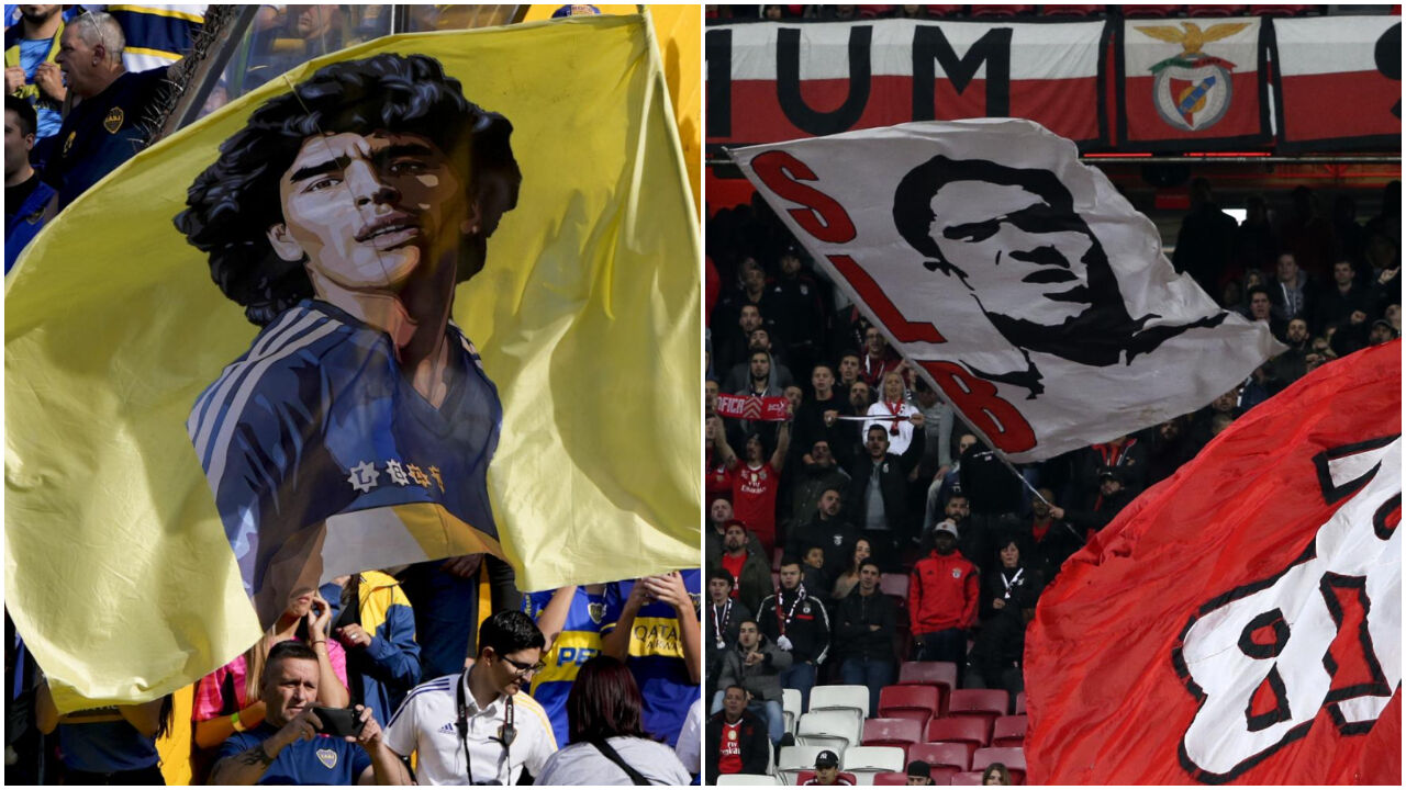 Boca Juniors e Benfica, clubes com raízes populares, unidos pela história e símbolos como Maradona e Eusébio
