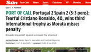 The Sun - Cristiano Ronaldo em lágrimas ganha o terceiro título internacional enquanto que Morata falha penálti
