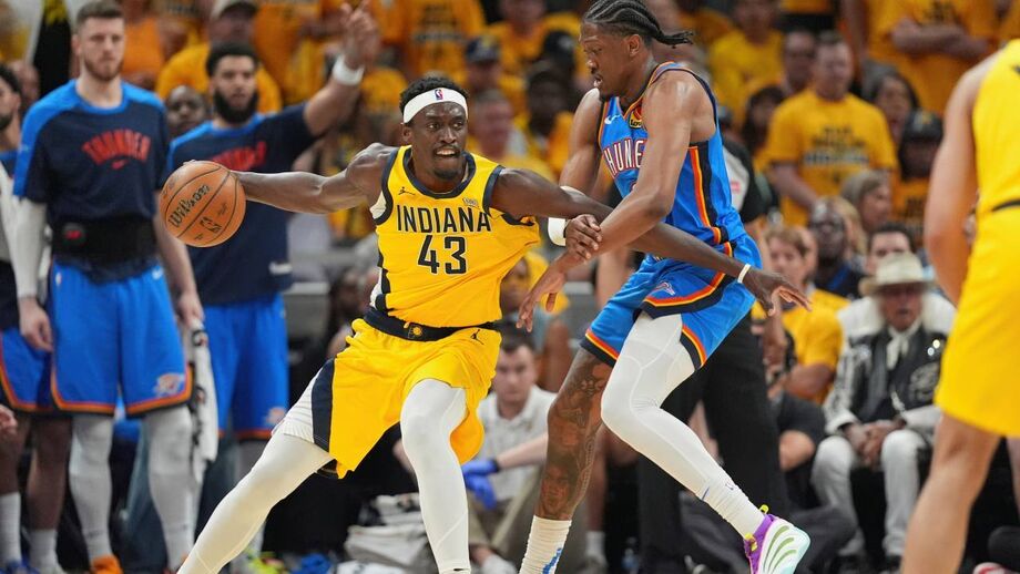 Pascal Siakam e Jalen Williams no jogo 3 da final da NBA