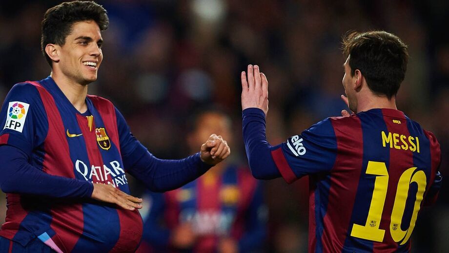 Bartra com Messi no Barcelona, em 2015