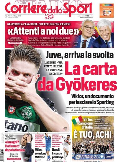'Corriere dello Sport': a capa desta quarta-feira