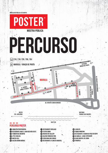 Percurso Poster: mostra pública de arte urbana com mapa de localização em Marvila e Poço do Bispo, Lisboa