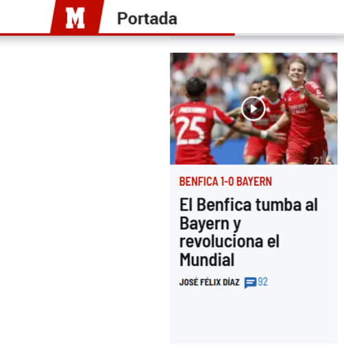 Marca - Benfica vence o Bayern e revoluciona o Mundial