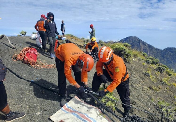 Equipa de resgate trabalha em área montanhosa