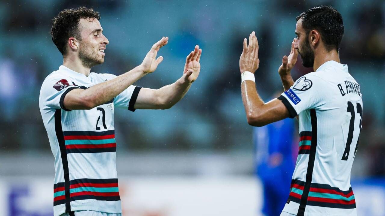 Diogo Jota e Bruno Fernandes juntos na Seleção Nacional em 2021