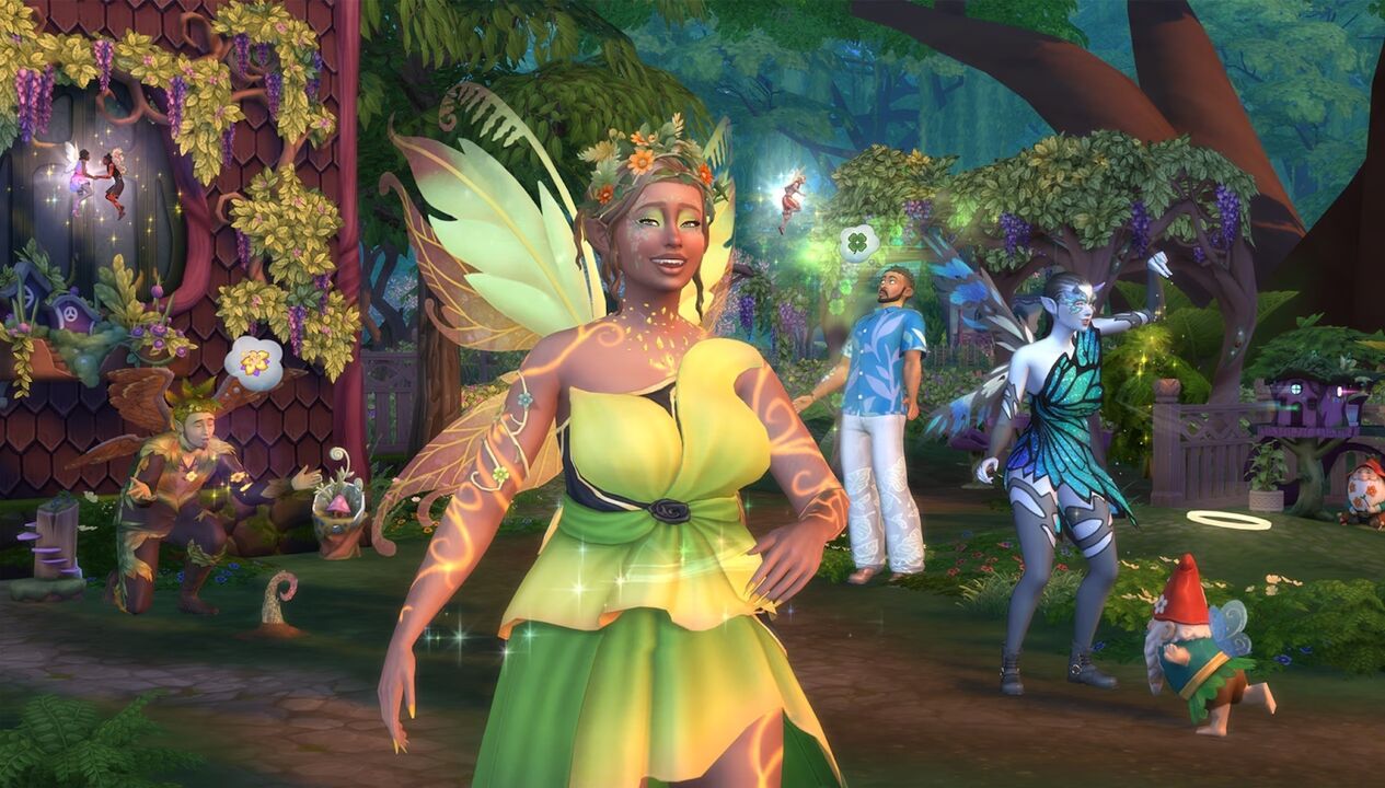 Fadas e gnomos num mundo mágico de The Sims