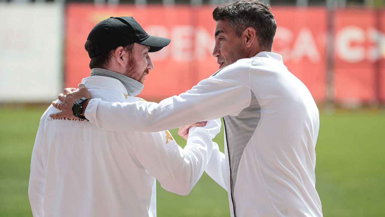 Ian Cathro e Bruno Lage no jogo disputado no Benfica Campus