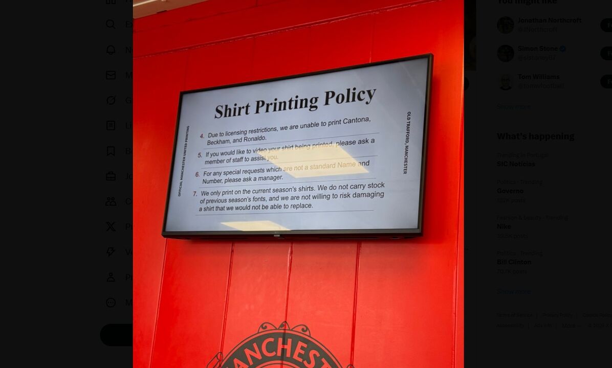 Camisolas de Cantona, Beckham e Ronaldo não são permitidas na loja do Manchester United
