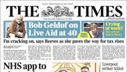A capa do 'The Times' - Avançado do Liverpool morre duas semanas depois de casar