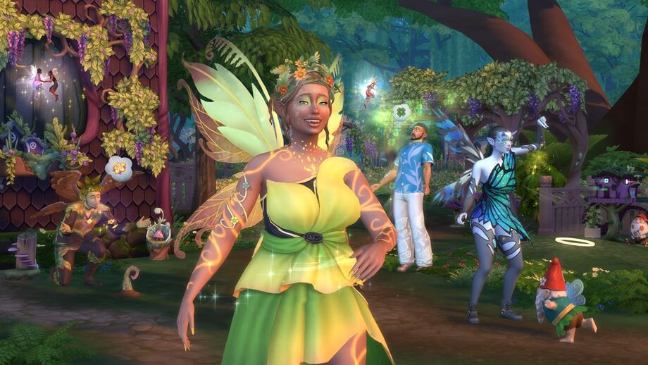 Fadas e gnomos num mundo mágico de The Sims