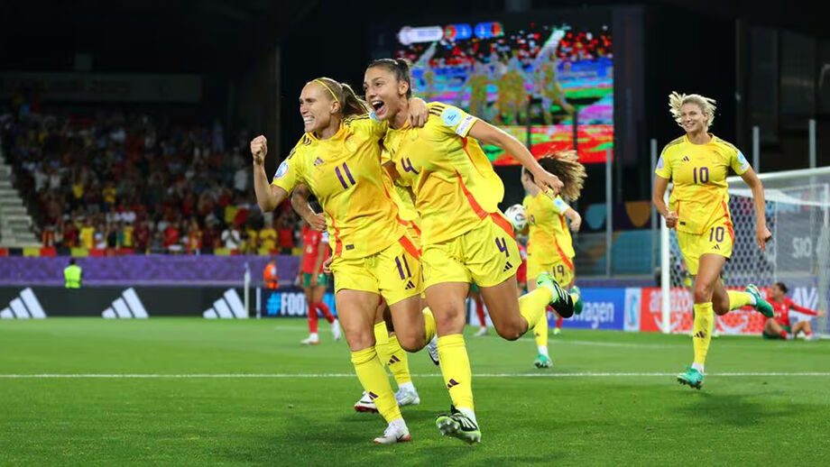 Jogadoras belgas festejam o golo da vitória contra Portugal