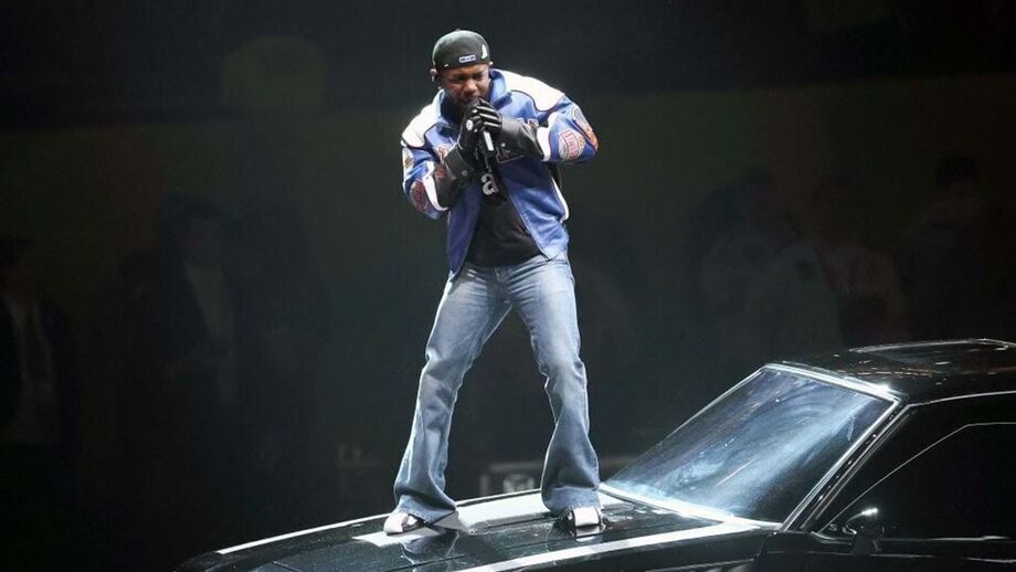 Kendrick Lamar durante a atuação no Super Bowl Halftime Show, em fevereiro