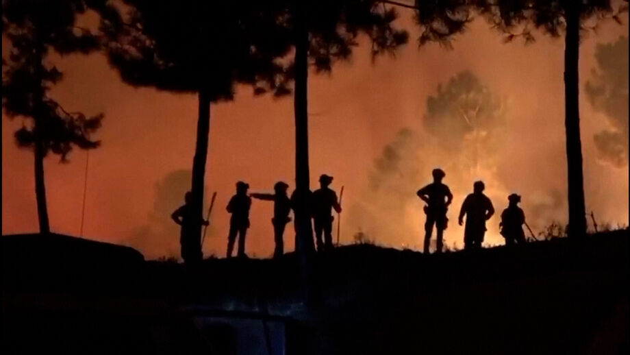 Bombeiros combatem incêndio florestal