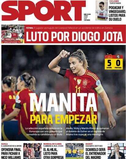 A capa do 'Sport' - Luto por Diogo Jota
