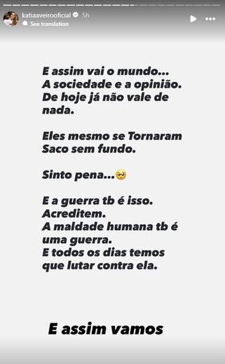 Publicação de Kátia Aveiro no Instagram