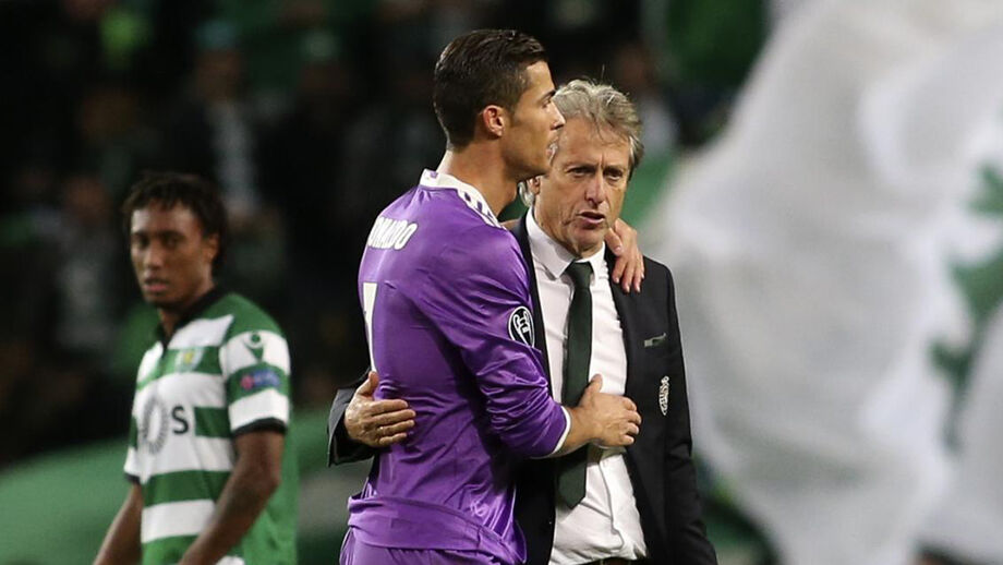 CR7 e Jorge Jesus, após um duelo entre Real Madrid e Sporting em 2016